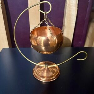 Mid-Century Modern Copper Hanging Bowl with Gold Stand